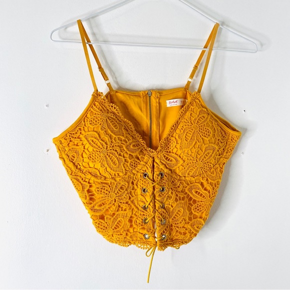ROMWE Tops - ROMWE Yellow Crochet Lace-Up Corset Top